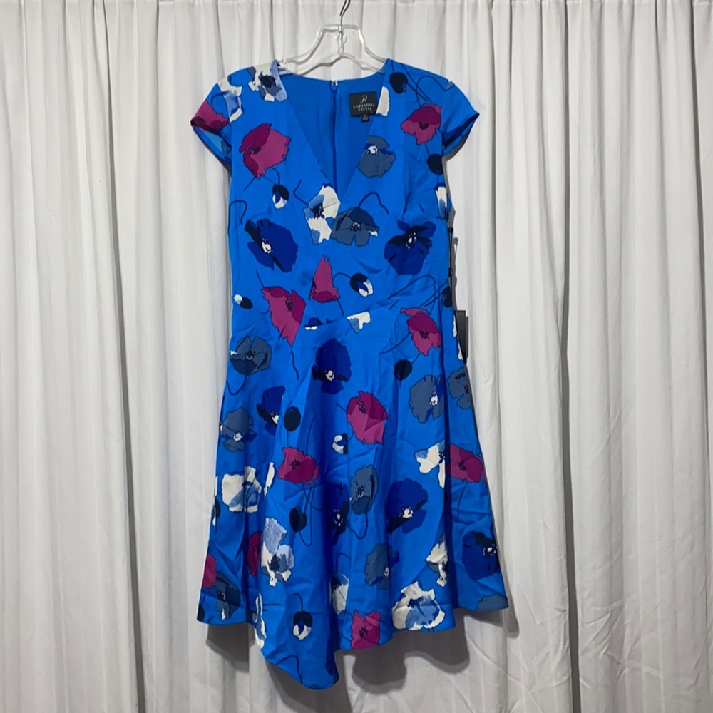 Adrianna Papell Blue Poppy V-neck Dress